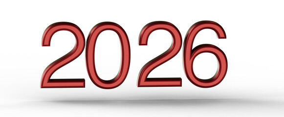 Bold red 2026 text isolated on white. Perfect for New Year's greetings, future planning, and related themes. Ideal for p © vegefox.com