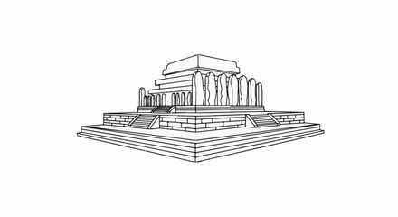 Stone monument with layered terraces and vertical pillars, outlined in black