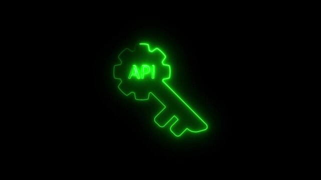 Neon Green A P I Key Symbol on Black Background Technology Concept api key glowing key gear key