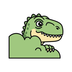 Fototapeta premium Cartoon dinosaur peeking out with a friendly smile and copy space