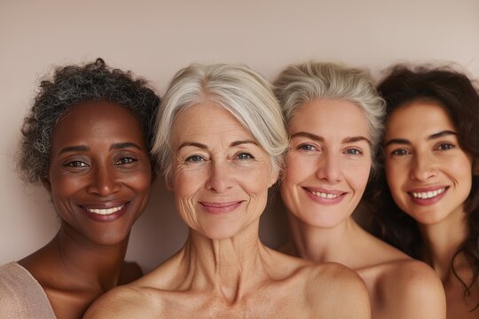 Four women are smiling and posing for a photo