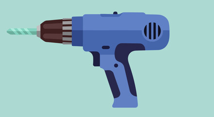 Blue electric drill on a light green background.