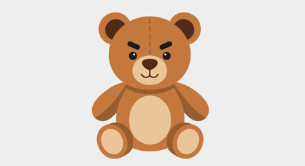 Fototapeta premium Angry cartoon teddy bear with a frowning face and furrowed eyebrows.