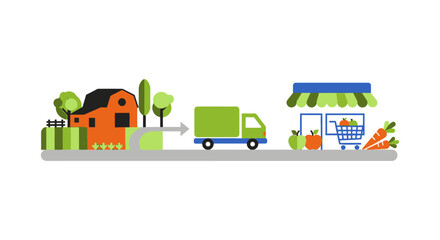 Obraz premium Farm to Market Supply Chain for Fresh Produce Delivery Illustration
