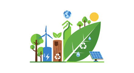 Green Future: Renewable Energy, Recycling, and Environmental Protection Concept Illustration