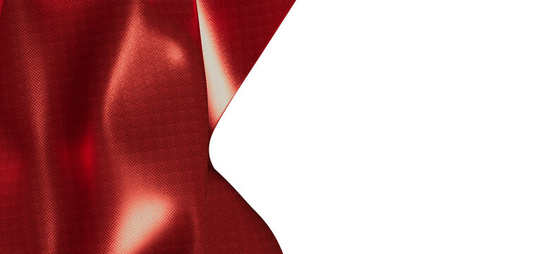 Abstract red fabric textile background with a curved edge and white space for text or design, elega