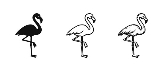 Obraz premium Flamingo Icons Collection - Tropical Bird Silhouettes, Outlines, and Hand Drawn Styles
