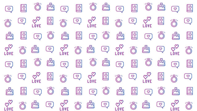 Love and relationship theme background pattern. Pink and blue gradient colors. Icon pattern vector background. Element pattern background.