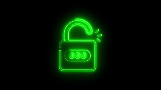 Neon Green Lock with Sparking Effect on Black Background Secure Safety Concept glowing lock security safety concept