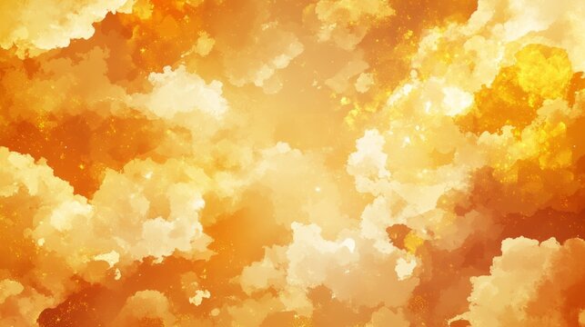 Vibrant sunny sky with orange and yellow clouds in a dramatic sunset