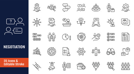 Naklejka premium Negotiation icon set. Outline icon with Editable stroke. Vector illustration
