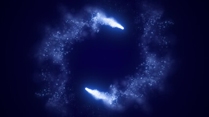 Abstract blue energy lines and cyclic circles with magic bokeh from particles, abstract background © Bolbik