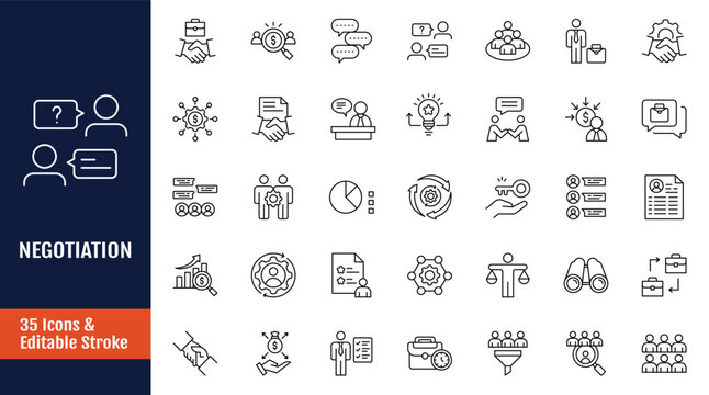 Negotiation  icon set. Outline icon with Editable stroke. Vector illustration