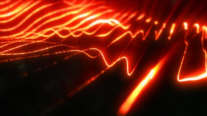 Yellow energy glowing magic stripes waves lines high technology digital with light beams from energy particles. Abstract background © Bolbik