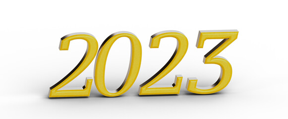 3D render of the year 2023 in gold color, perfect for new year greetings and celebrations. Ideal for holiday designs. © vegefox.com