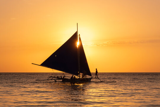 Sailing boats off White beach, Boracay Island, Aklan Province, Western Visayas, Philippines