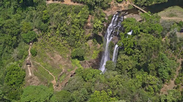 Aerial of Tad Yuang Waterfall in Paksong, Bolaven Plateau Laos