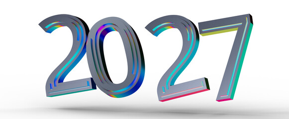 Stylish 3D illustration of the number 2027 with a futuristic design and a clean white background,...