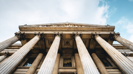 Naklejka premium Neoclassical courthouse building with Corinthian columns symbolizing justice and governmental administration