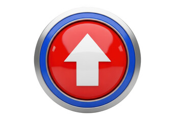 Red button with white upward arrow icon isolated on transparent background