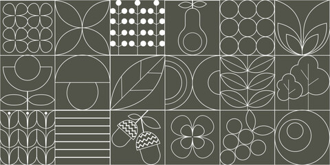 Modern Abstract Tile Pattern with Leaves and Flowers © Mariana