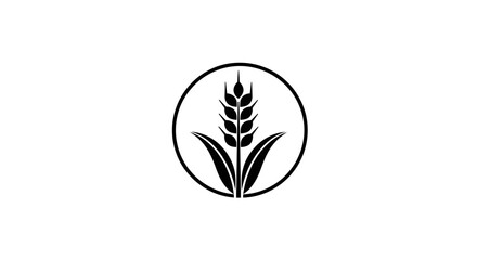 Stylized Wheat Plant within Circle Frame, Agriculture and Harvest Symbol, isolated white background