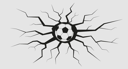 Fototapeta premium Soccer Ball Impacting Ground and Creating Cracks on Gray Background, Dynamic Sports Power Concept, in bright studio