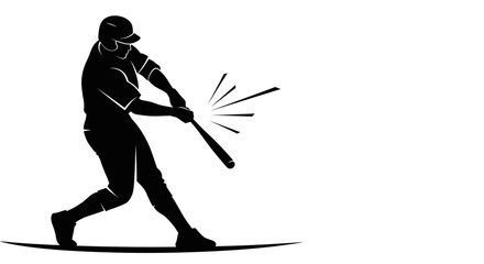 Silhouette of Baseball Player Batting Action, Isolated White Background