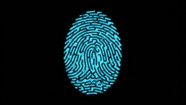 Multiple illuminated blue fingerprint patterns arranged in rows on a black background, resembling a digital or biometric theme.