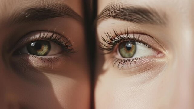 A woman with closed eyes showcasing her eye makeup in a video demonstration.