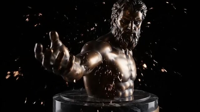 Bronze Zeus Statue with Electric Lightning.