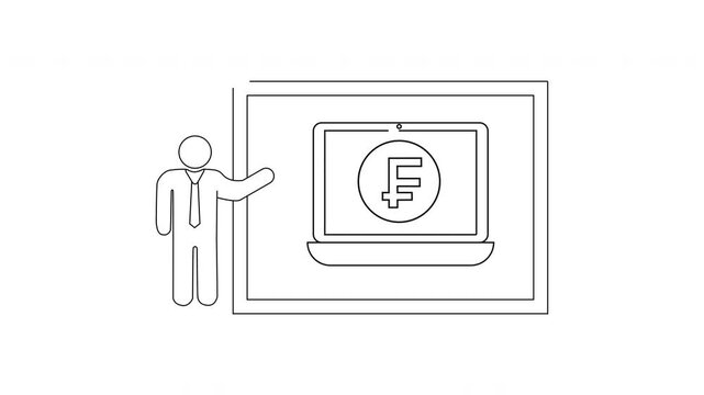 Presentation on Laptop with Swiss Franc Symbol Outline.