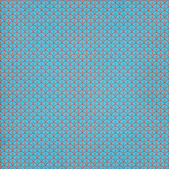 Turquoise scallop seamless pattern with red outline and dotted accents. Retro fish scale geometric background ideal for fabric, wallpaper and surface design. © MedReda