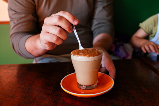 chai latte drink on table at caf&eacute;
