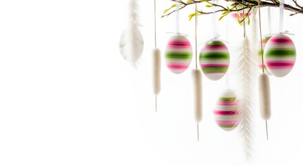 Easter sunday decorations colorful easter eggs hanging from a tree branch