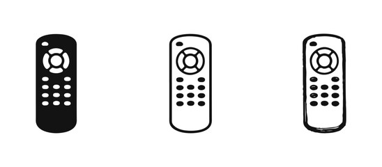 Remote Control Icon Set: Solid, Outline, and Hand-Drawn Styles for TV, Media, and Entertainment Devices © drawing lines