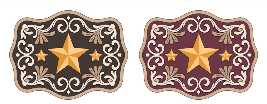 Sheriff Star Badge Rodeo Cowboy Belt Buckle, Western Texas Star Frame Vector Illustration