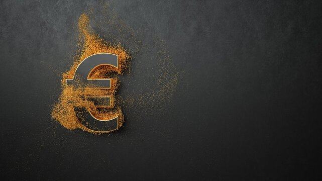 3D illustration Golden Euro Market.