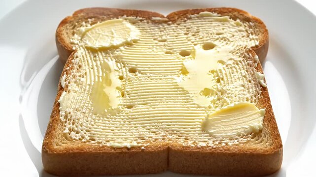 Buttered toast slice on a clean white plate