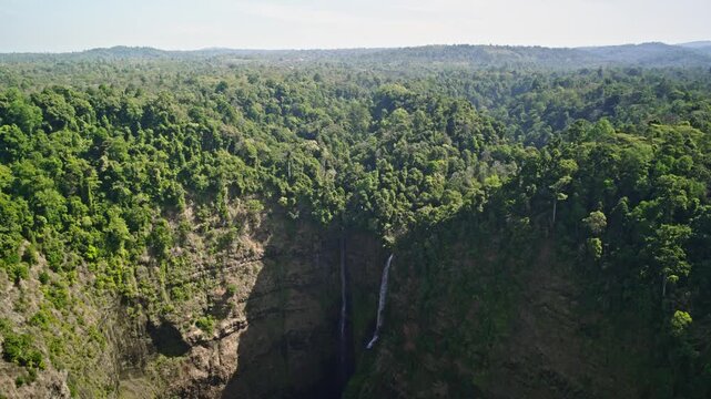 Aerial of Tad Fane Waterfall in Paksong, Bolaven Plateau Laos