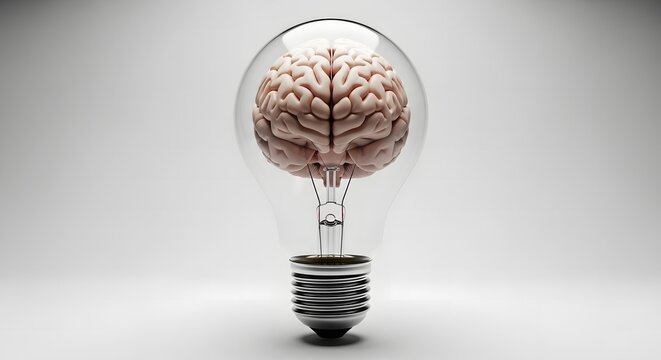Human Brain Illuminated Inside a Light Bulb Representing Ideas and Innovation in a Creative Concept Image
