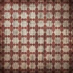 Rustic beige and brown fleur de lis seamless pattern with aged wood texture. Ornamental vintage geometric background ideal for wallpaper and decorative prints. © MedReda