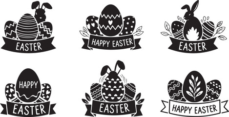 Fototapeta premium Easter egg decorating and bunny silhouette illustrations