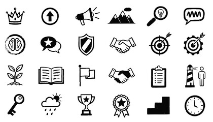 Hand Drawn Business Growth and Strategy Doodle Icon Vector Set