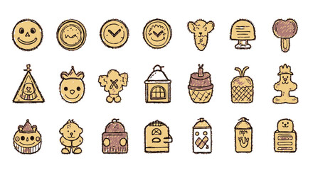 Hand Drawn Kawaii Doodles and Cute Cartoon Icon Set Vector Collection