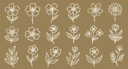 Hand Drawn Floral Doodles and Botanical Flower Vector Icon Set