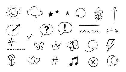 Hand Drawn Universal Doodle Icon Set and Whimsical Vector Symbols