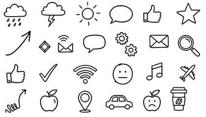 Hand Drawn Universal Doodle Icon Set and Web Communication Vectors
