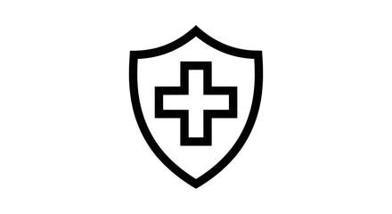 Obraz premium Black shield with a white cross symbol, representing health and protection