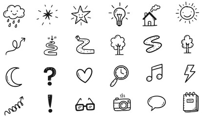Hand Drawn Universal Doodle Icon Set and Whimsical Vector Symbols